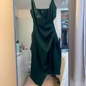 Windsor Satin Asymmetrical Dark Green V Neckline Dress Size: Small